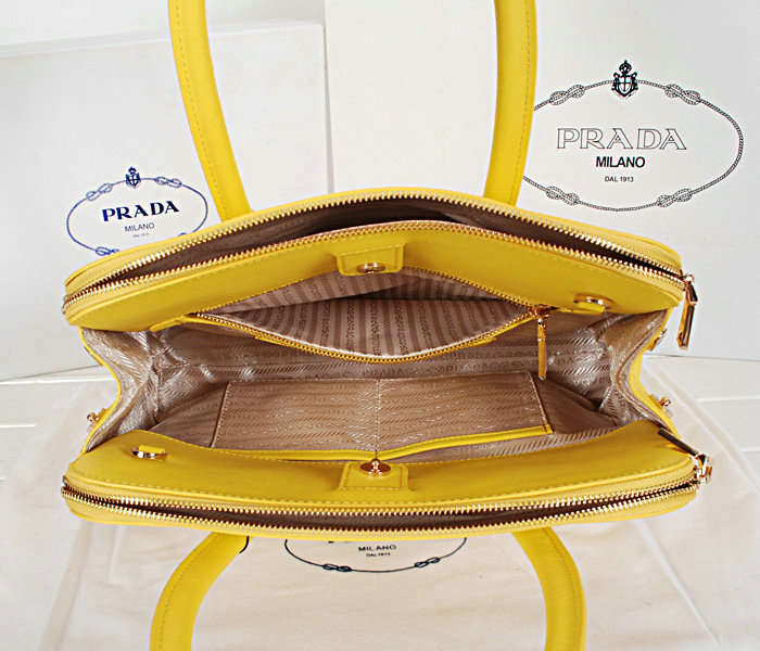 2014 Prada saffiano cuir leather tote bag BN2549 lemonyellow